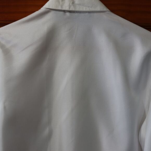 Nilani Vintage White High Neck Modest Ascot Hidden Button Pleated Blouse 11/12 - Picture 12 of 14
